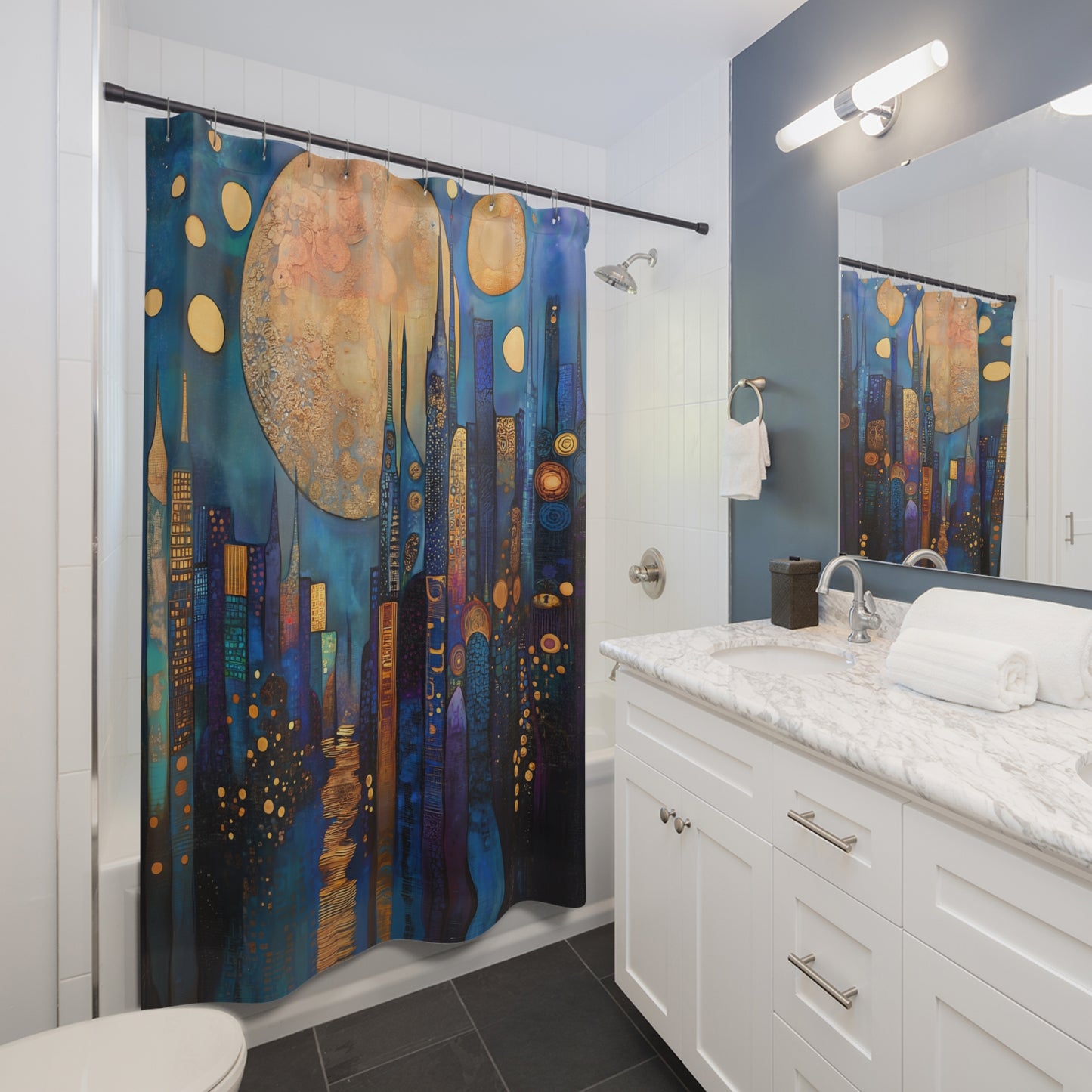 Cityscape Shower Curtain, Dreamy Bathroom Décor, Modern Art, Unique Gift, Home Essentials, Bathroom Upgrade