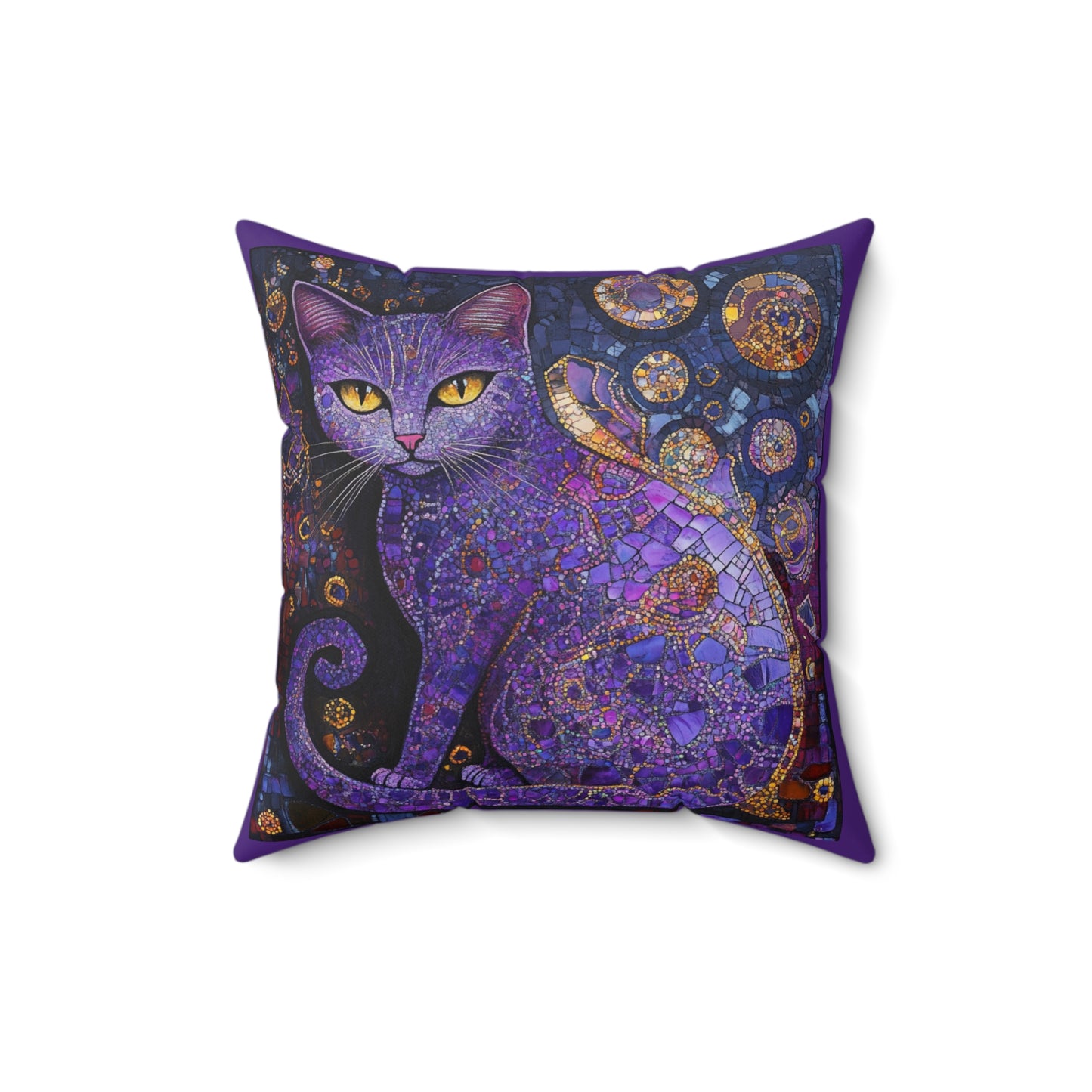 Crystal Cat Collection Amethyst Art Faux Suede Pillow, Decorative Cushion, Cat Lover Gift, Boho Home Decor, Unique Animal Pillow