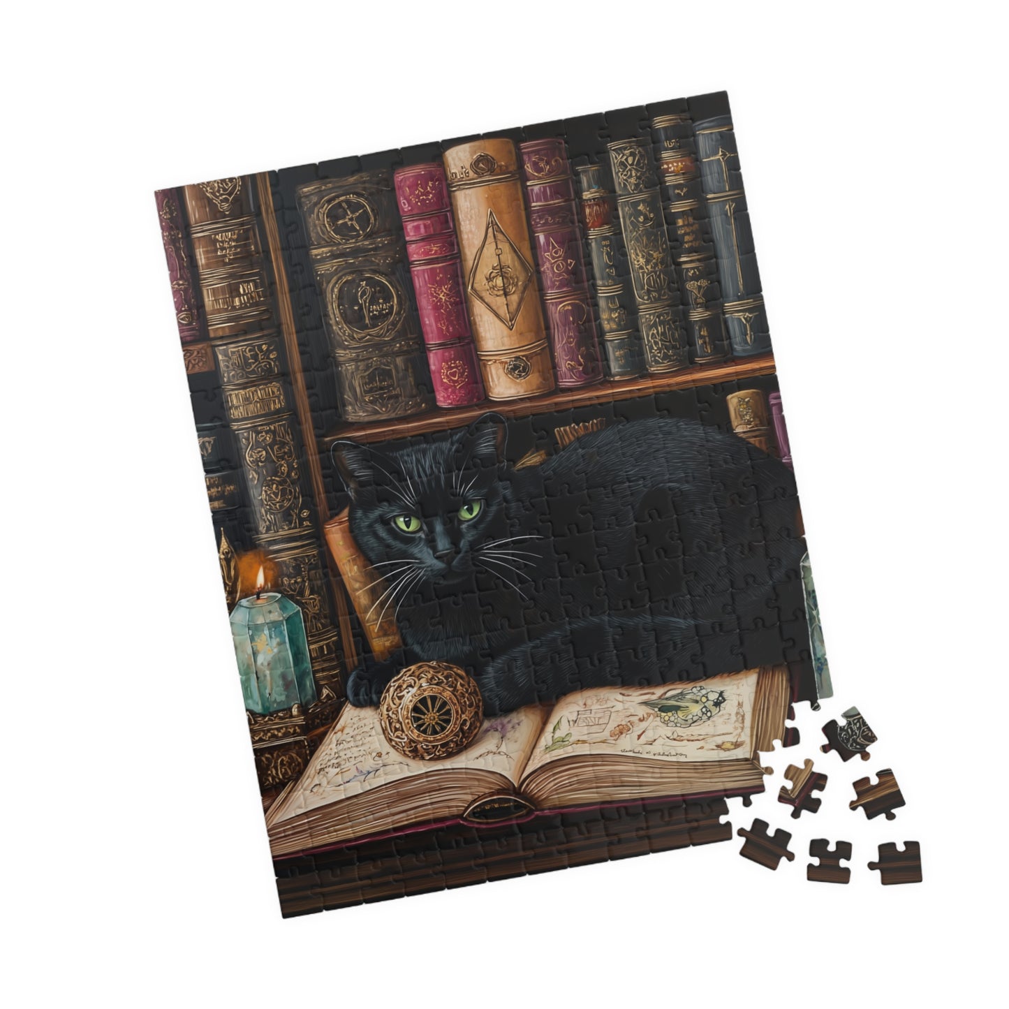 Black Cat on Books Puzzle | Library Cat Jigsaw Puzzle