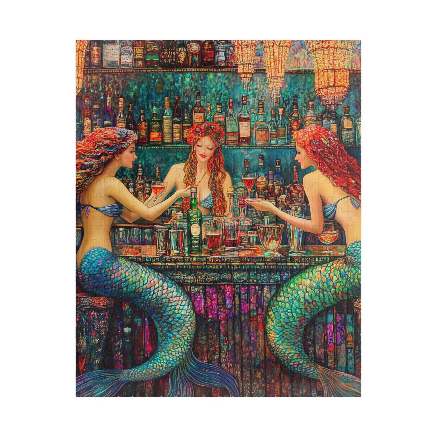 Mermaid Bar Scene Puzzle | 520 or 1014 Piece Jigsaw, Colorful Mermaid Artwork