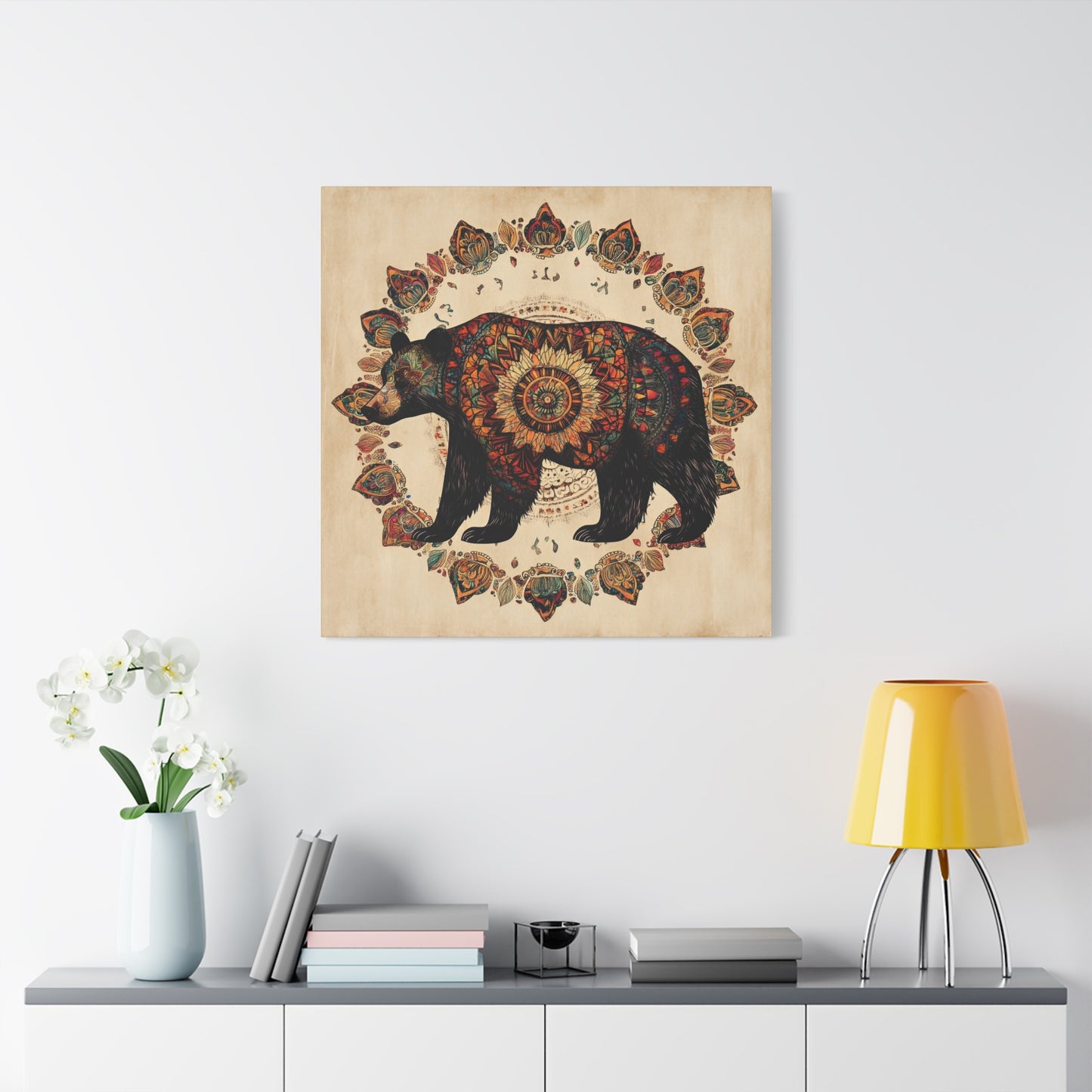 Bohemian Mandala Bear Matte Canvas Wall Art | Stretched Canvas