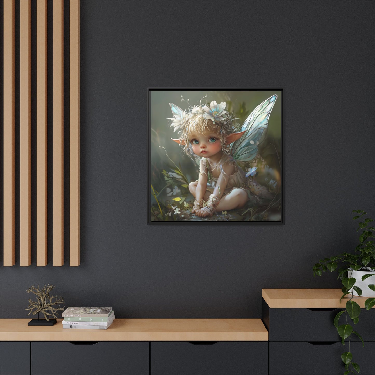 Baby Fairy Art Print, Framed Canvas, Whimsical Home Decor, Fairy Tale Gift, Magical Nursery Wall Art