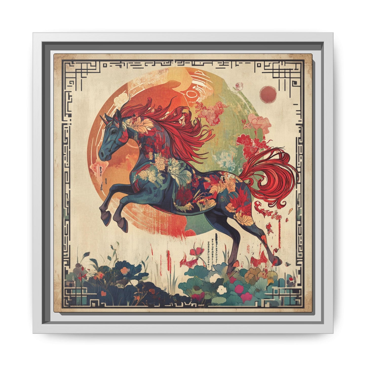 Fire Horse Year Matte Canvas Framed Print