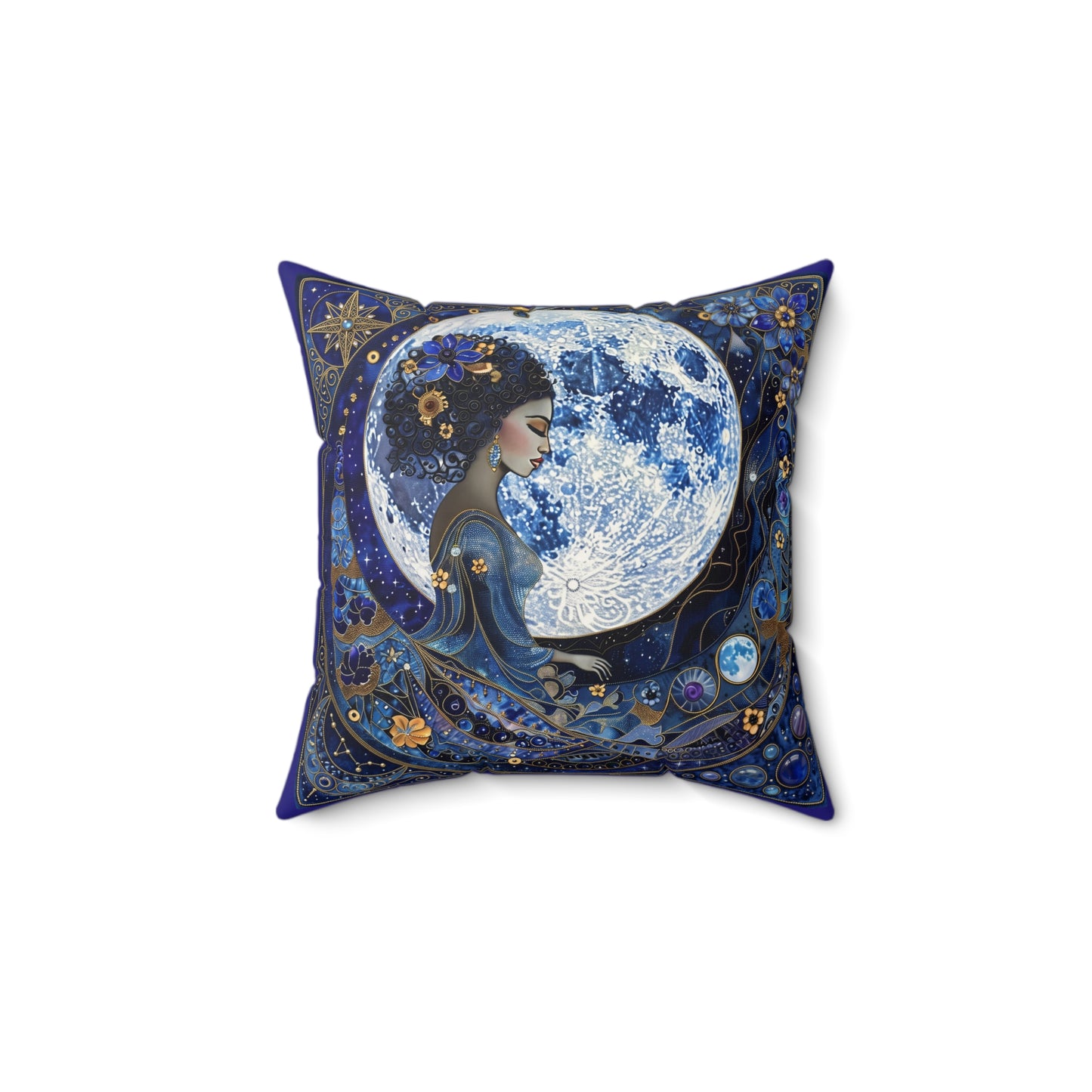 Blue Moon Goddess illustration Pillow Suede Square Decorative Pillow