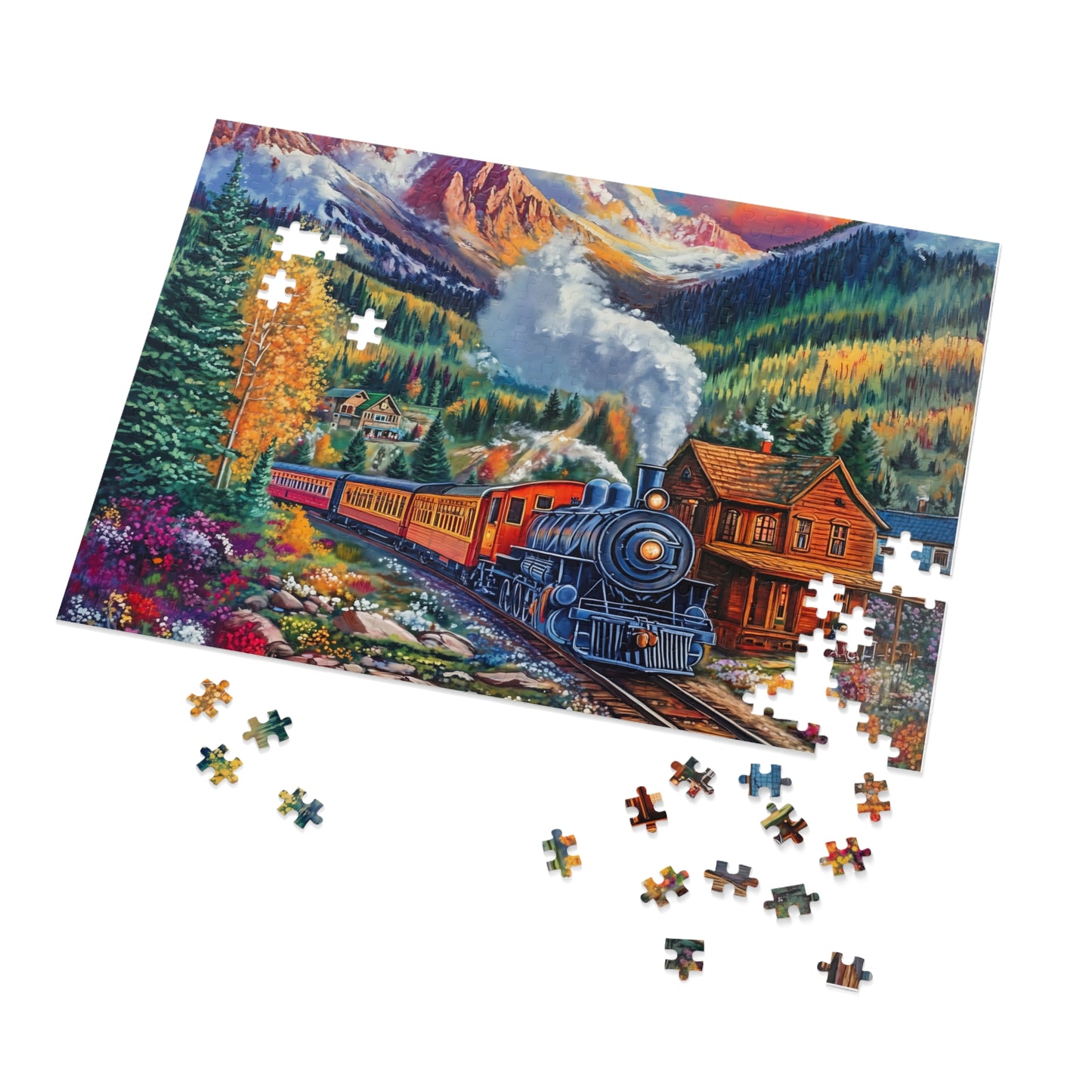 Scenic Mountain Steam Train Jigsaw Puzzle with Tin | 500pc Colorado Landscape Puzzle