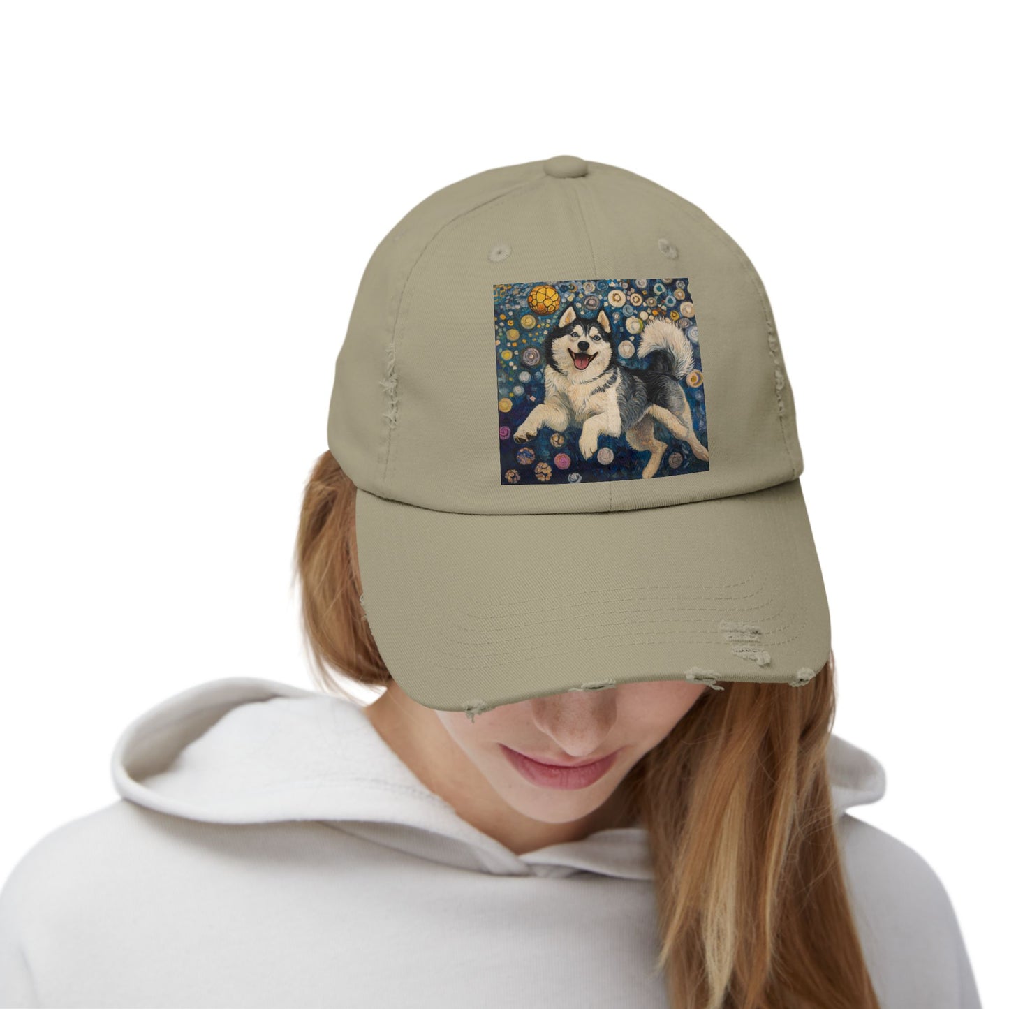 Husky Dog Cap, Distressed Adjustable Hat, Pet Lover Gift, Cute Casual Fashion, Unique Animal Apparel