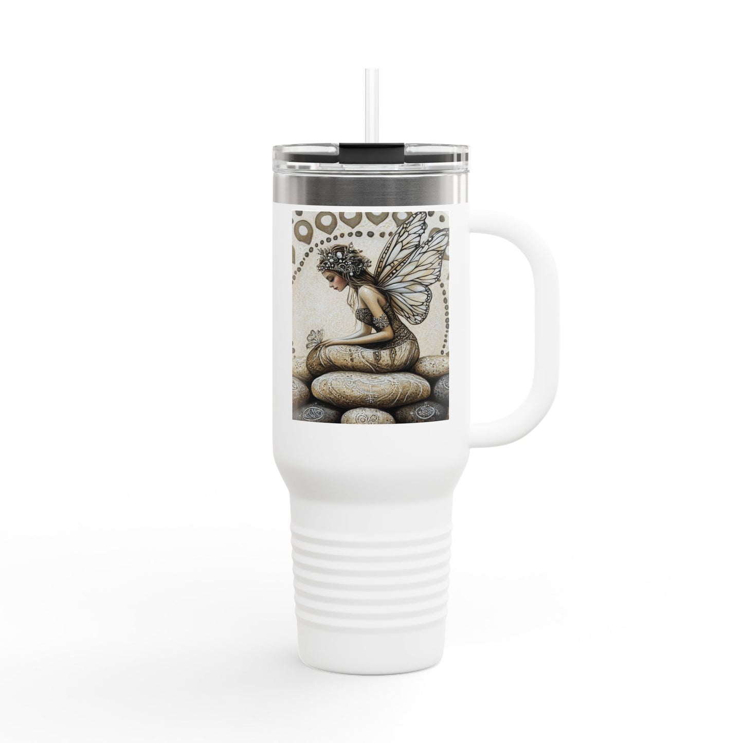 Good Fortune Stone Fairy Travel Mug, 40oz | Insulated Coffee Cup | Gifts for Nature Lovers | Boho Decor | Relaxation Gift