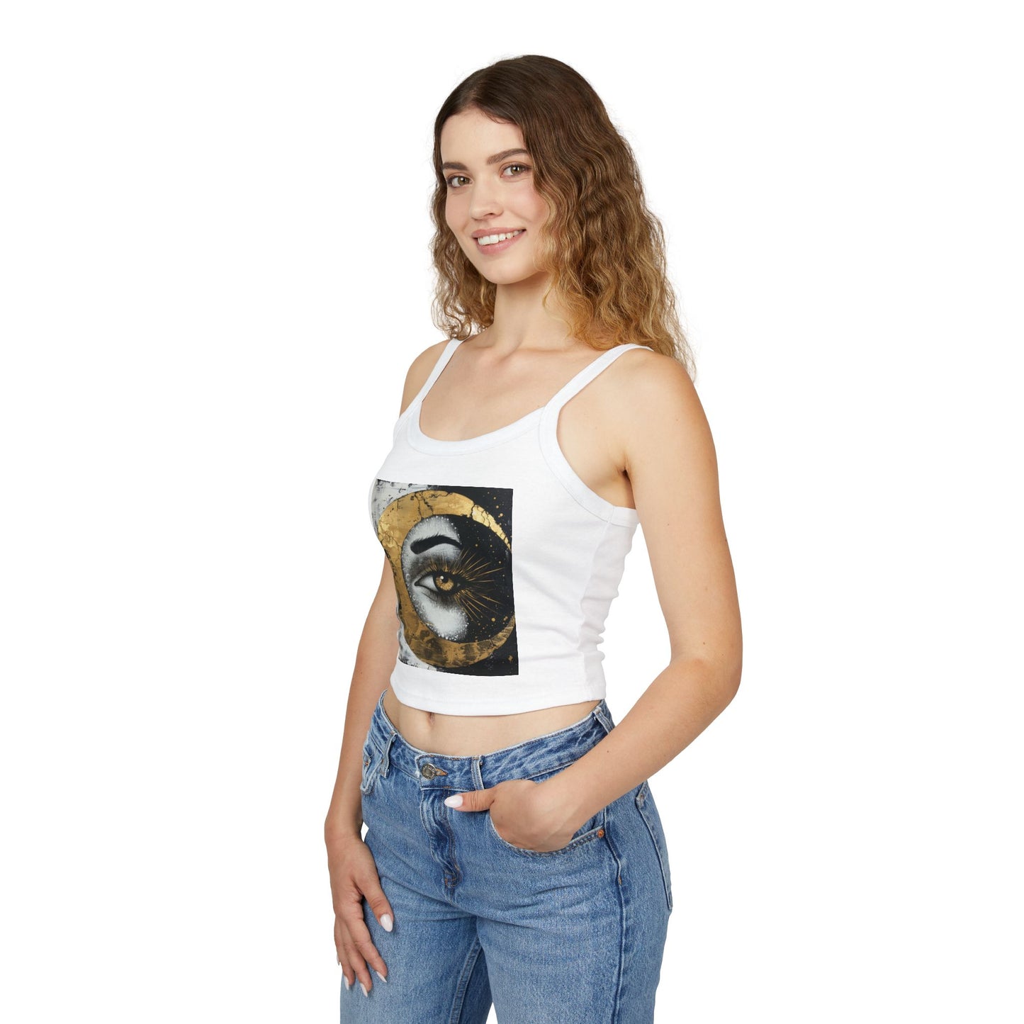 Mystic Eye Women's Spaghetti Strap Tank Top, Boho Style Summer Top, Casual Wear, Festival Fashion, Art-Inspired Clothing