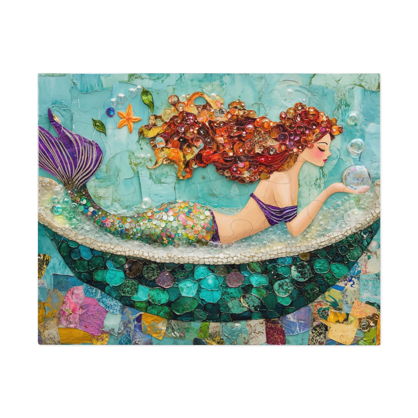 Bubbles Mermaid Art Jigsaw Puzzle with Tin
