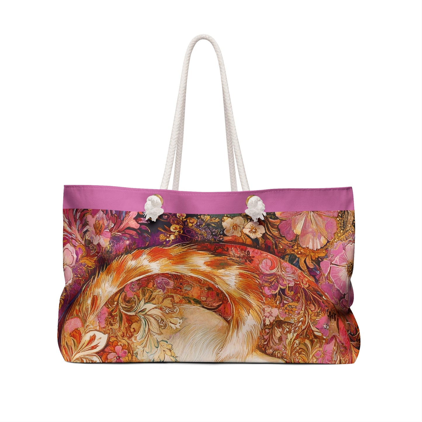 Sleeping Ginger Cat Weekender bag  Floral Boho Pet Travel Tote