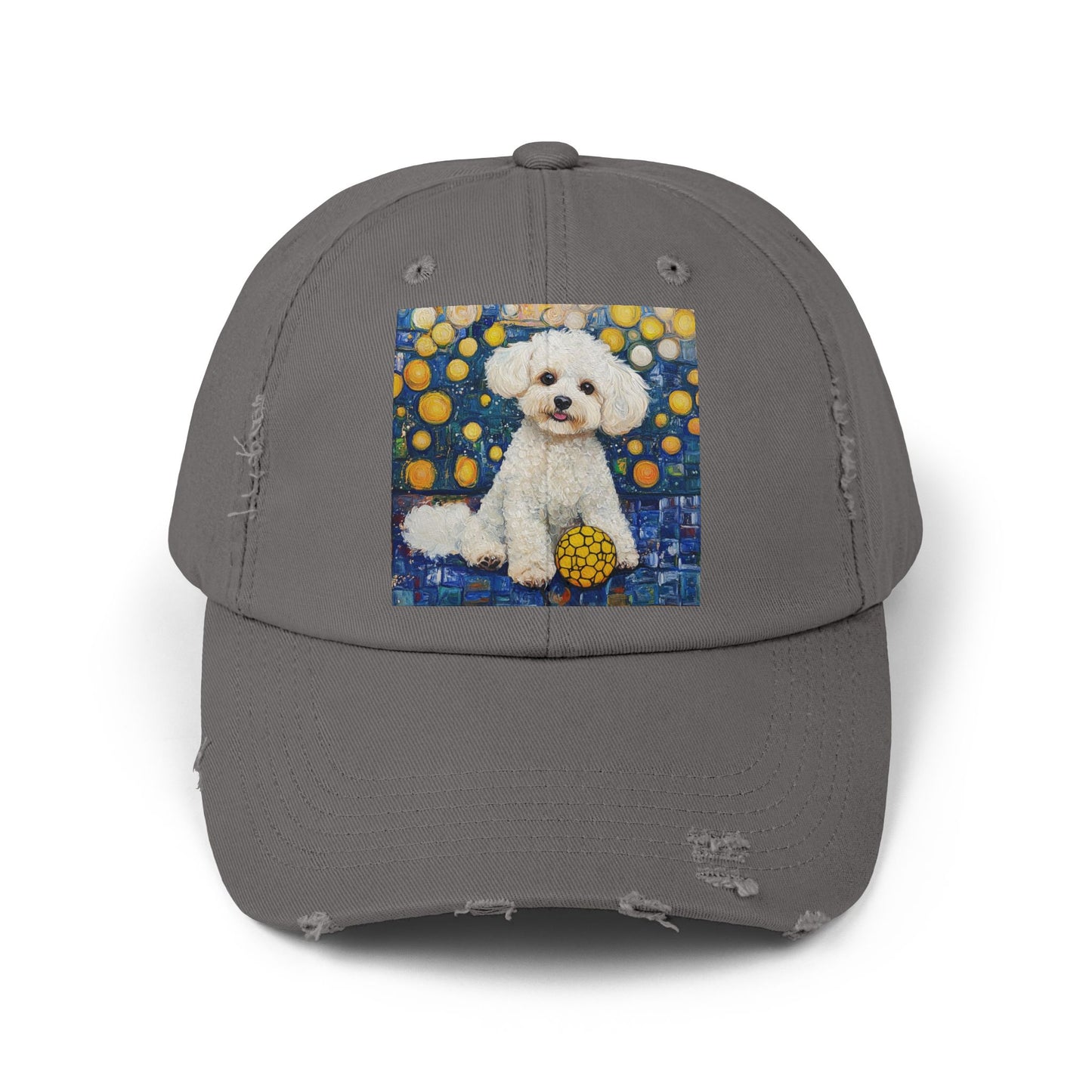Bichon Frise Pickleball Unisex Distressed Cap with Adorable Dog Art | Pet Lover Gift, Casual Fashion, , Dog Mom Hat, Unique Dog Gift