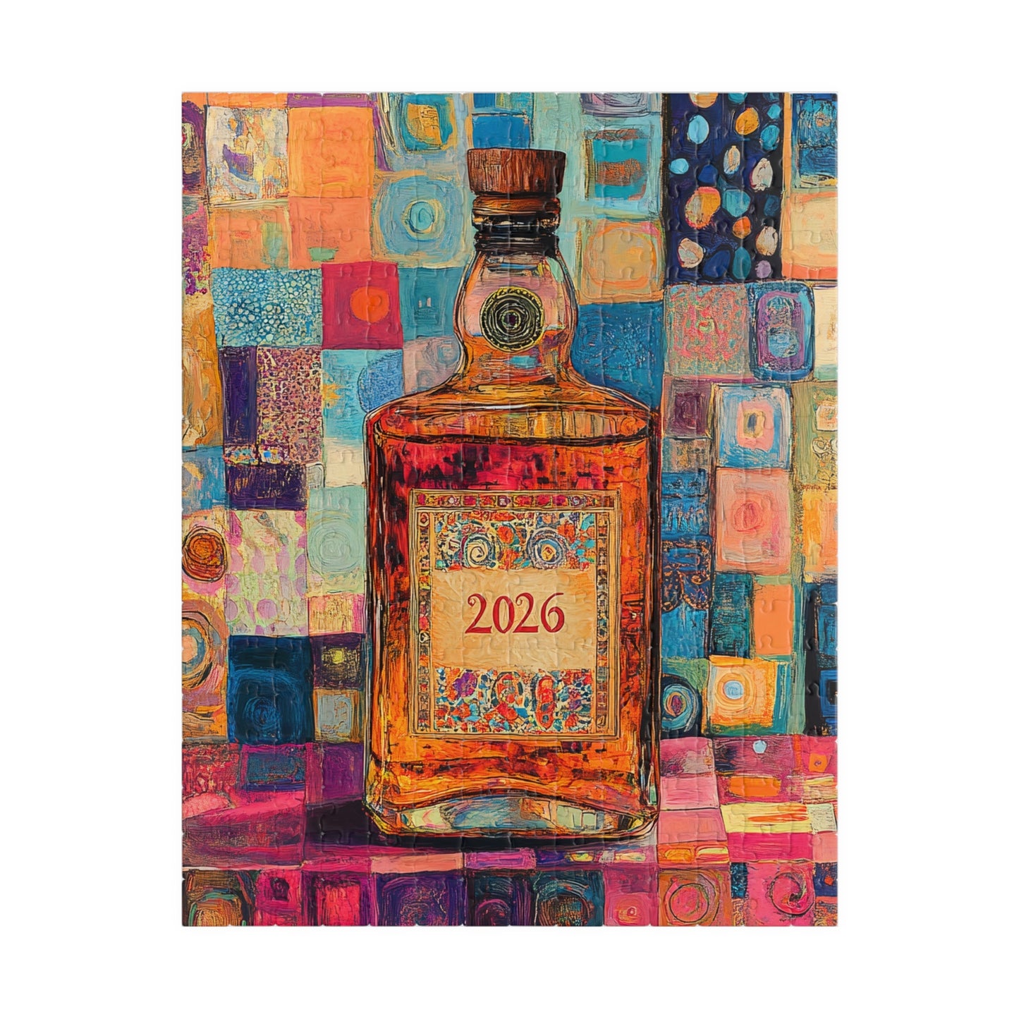Happy New Year 2026 Tequila Bottle 2026 Puzzle Colorful Abstract Liquor Bottle Artwork