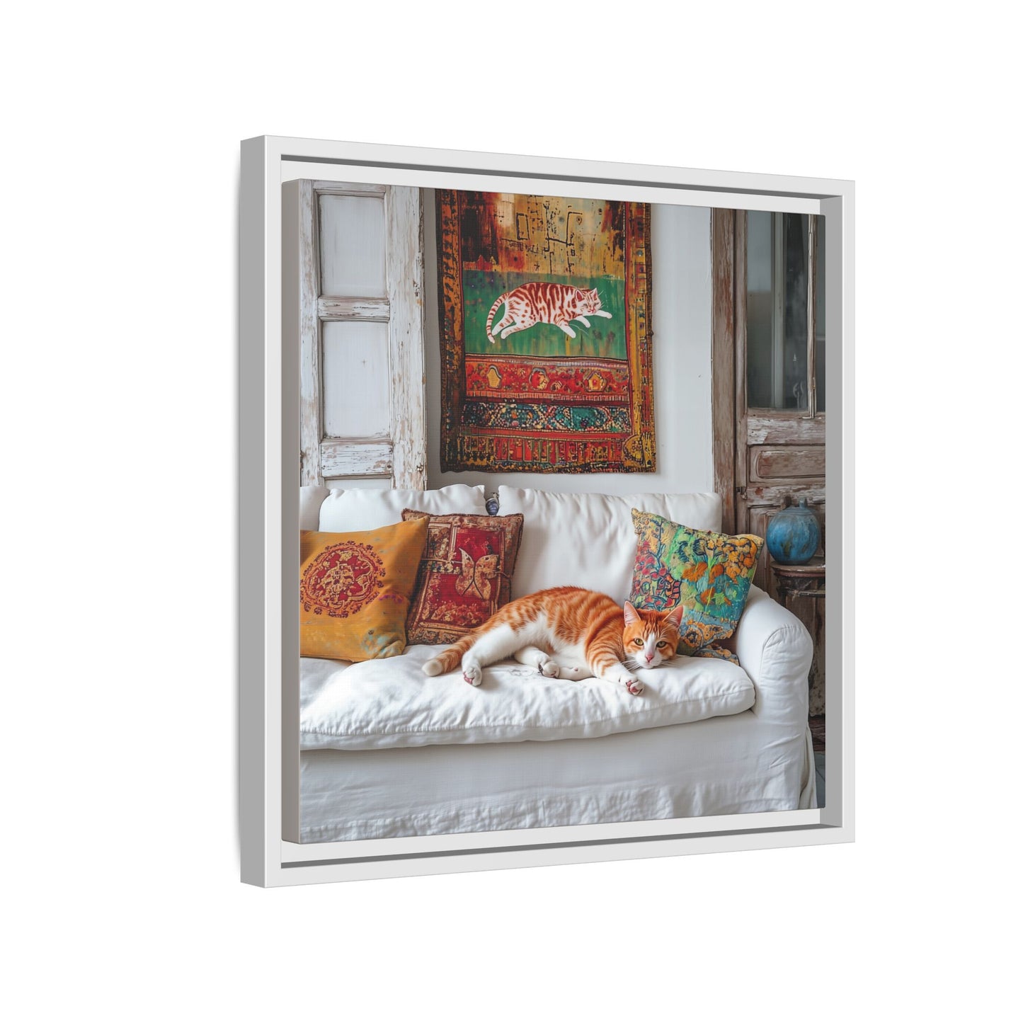 Orange Tabby "House Cat" Sleeping Ginger Cat Sofa Photo Framed Canvas