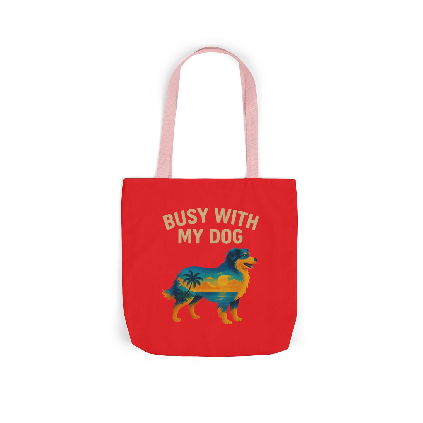 Busy With My Dog Canvas Tote Bag | Colorful Tropical Dog Illustration