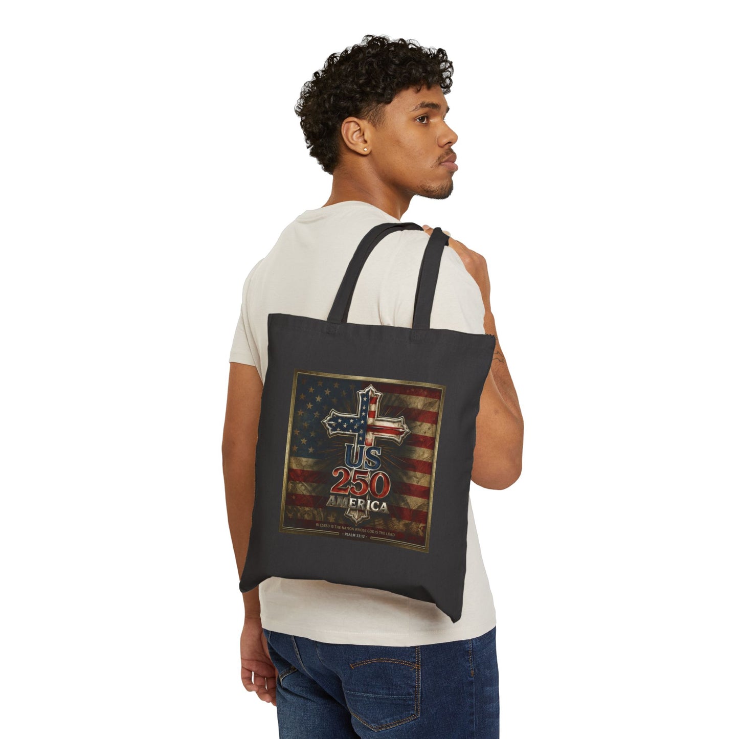 US 250 America Flag Cross Tote Bag  Patriotic Canvas Tote, Vintage American Flag Design