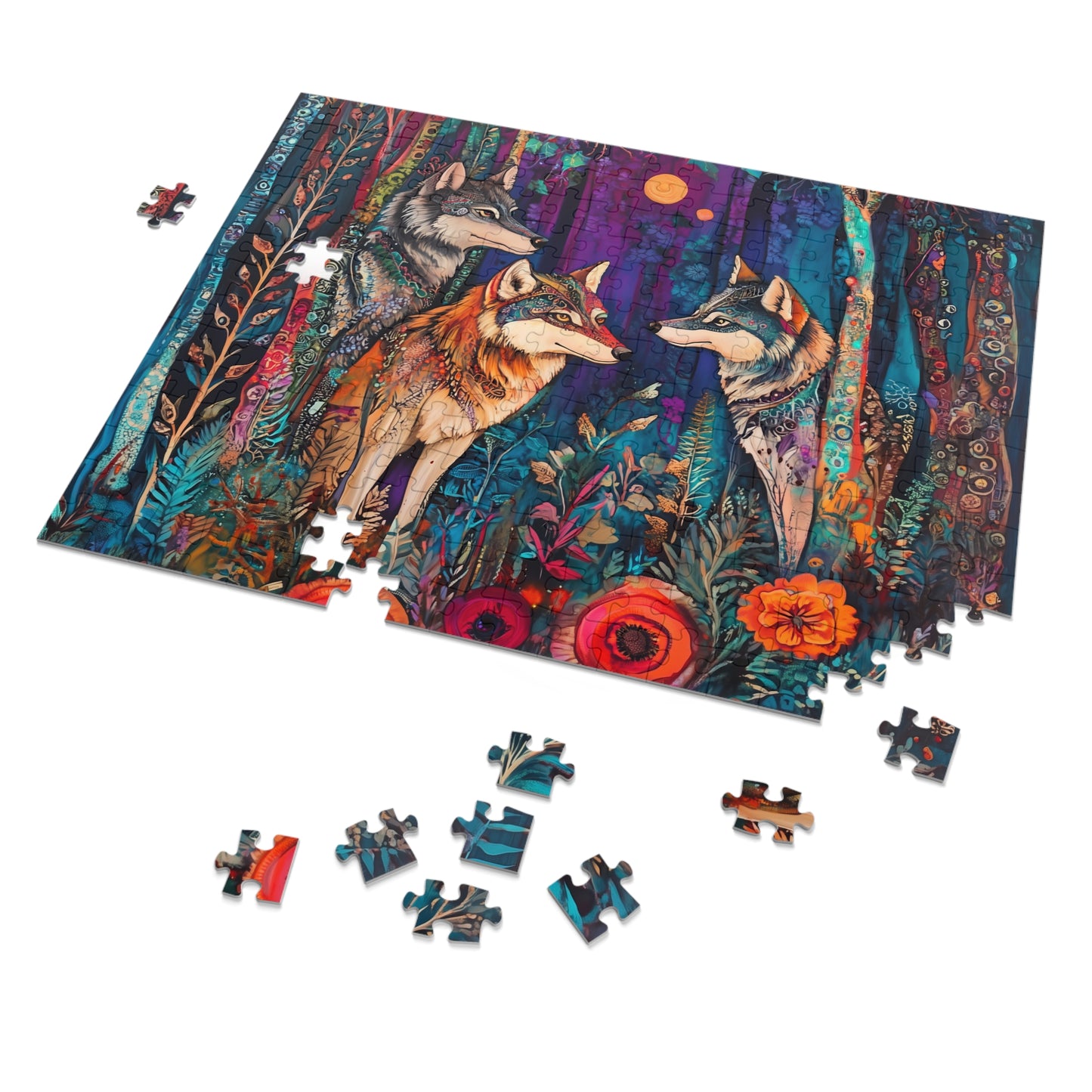 Colorful Forest Wolves Jigsaw Puzzle with Tin | 500pc Wildlife Puzzle