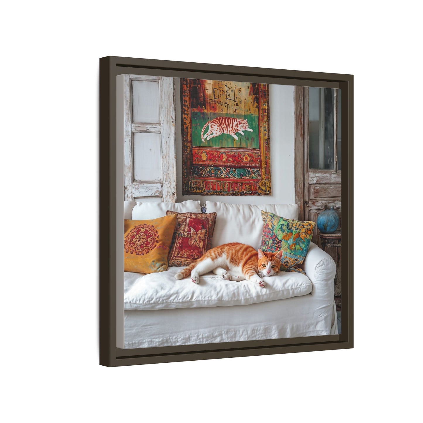 Orange Tabby "House Cat" Sleeping Ginger Cat Sofa Photo Framed Canvas