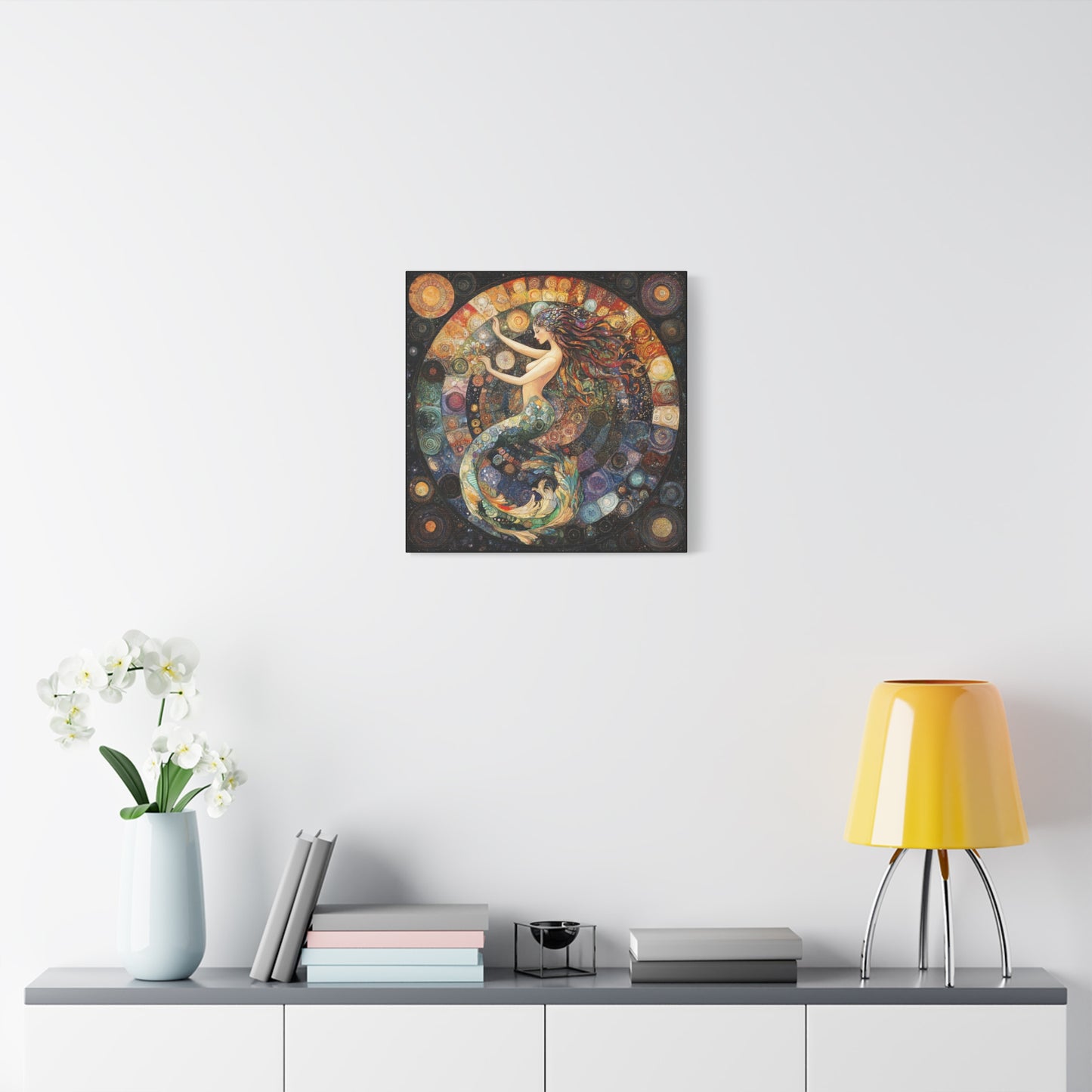Autumn Mermaid Canvas Art Print, Ocean Wall Decor, Boho Home Decor, Nautical Gift, Vibrant Artwork, Mermaid Lover Gift