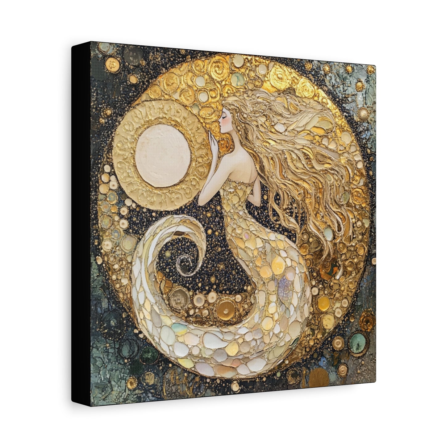 Mermaid Moon Art Canvas, Magical Home Decor, Coastal Vibes, Bohemian Wall Art, Gift for Sea Lovers, Nautical Aesthetic, Unique Art Piece