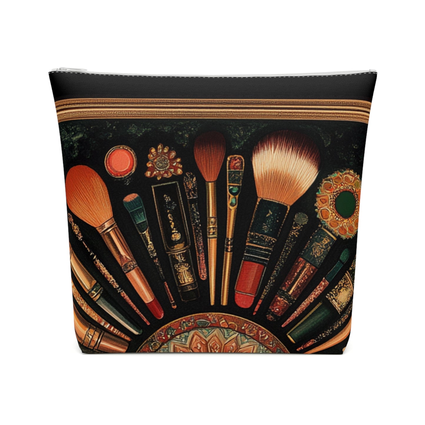 Artistic Vintage Look Makeup Bag, Bohemian Cosmetic Pouch, Travel Toiletry Case, Gift for Beauty Lovers, Vintage Brush Design