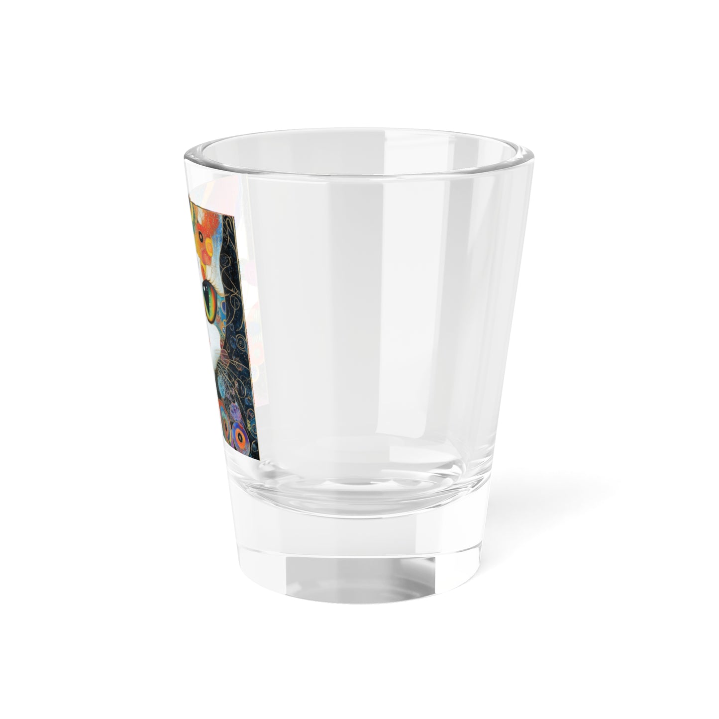 Happy New Year Shot Glass White Cat Artwork Shot Glass | Colorful Retro Cat 1.5oz