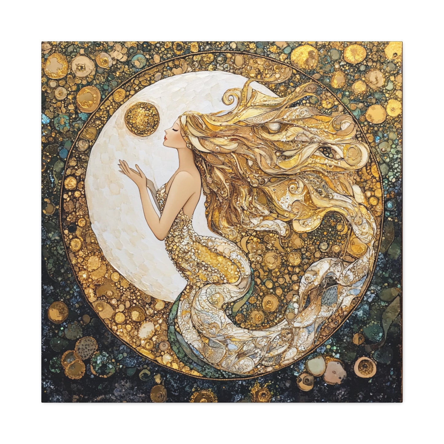 Mermaid Moon Art Canvas, Whimsical Home Decor, Magical Gift for Art Lovers, Celestial Wall Art, Fantasy Room Decoration