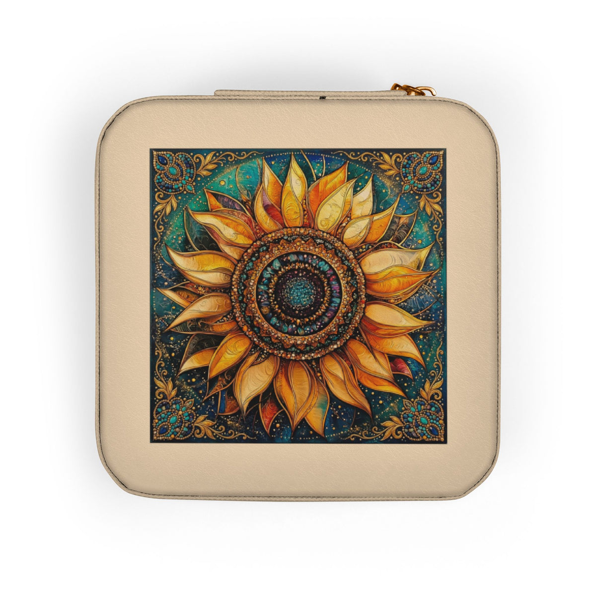 Sunflower Mosaic Jewelry Travel Case | Compact Portable Organizer