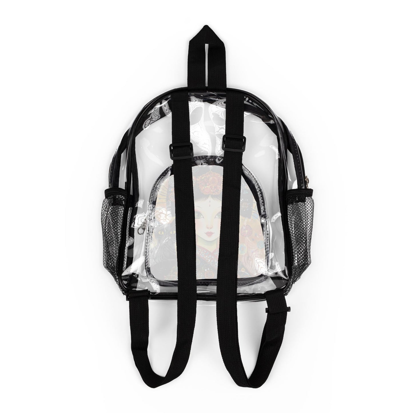 Geisha Cat Clear Stadium Backpack with Chic Design for Sports, Concerts, Festivals, Travel, Stylish and Functional