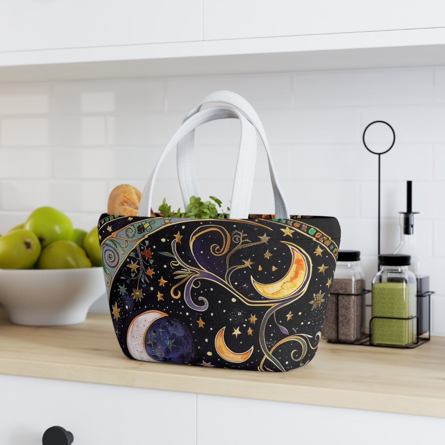 Cosmic Celestial Lunch Bag - Stylish Tote for Work, School, or Picnic, Astrology Gift, Starry Design, Reusable Lunch Tote