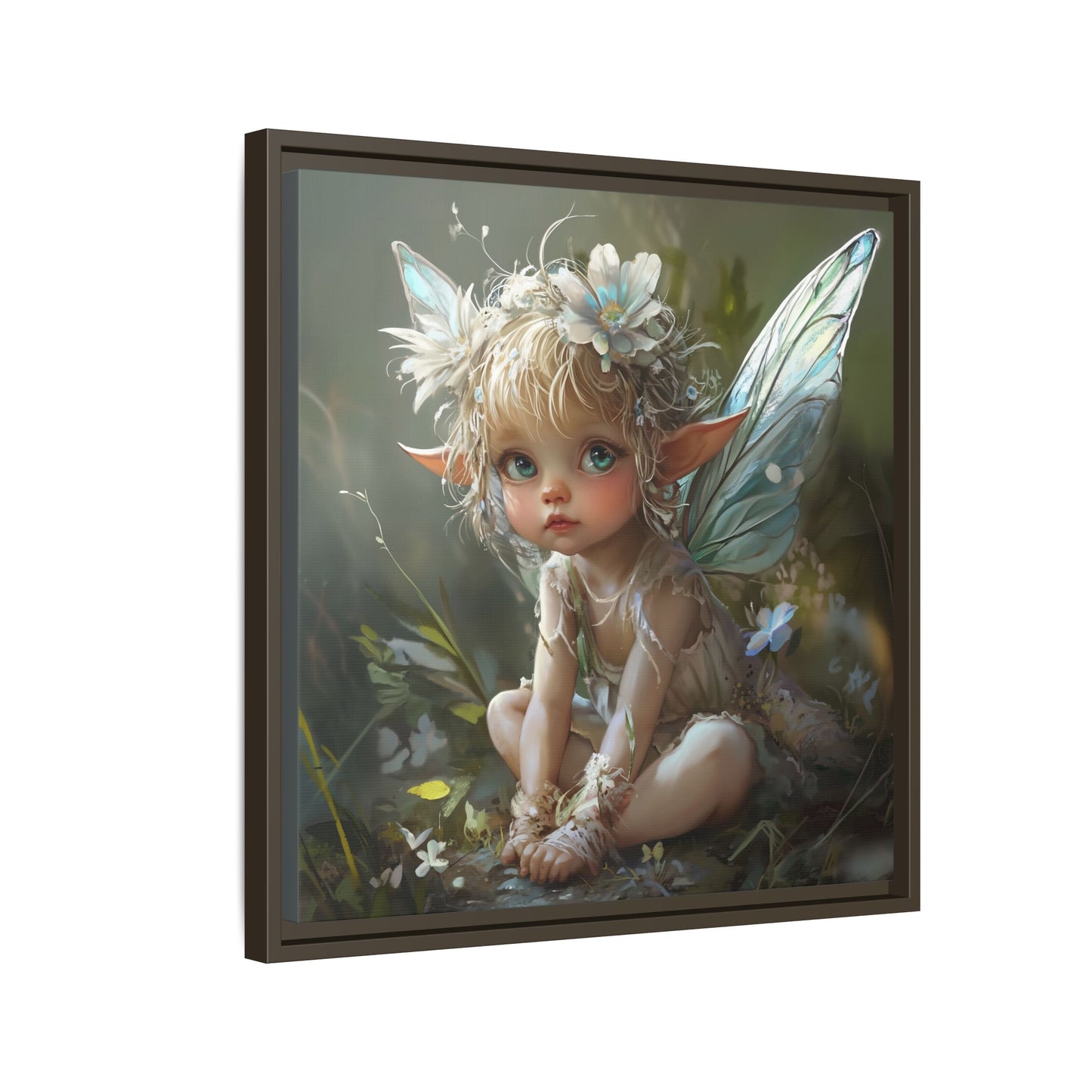 Baby Fairy Art Print, Framed Canvas, Whimsical Home Decor, Fairy Tale Gift, Magical Nursery Wall Art