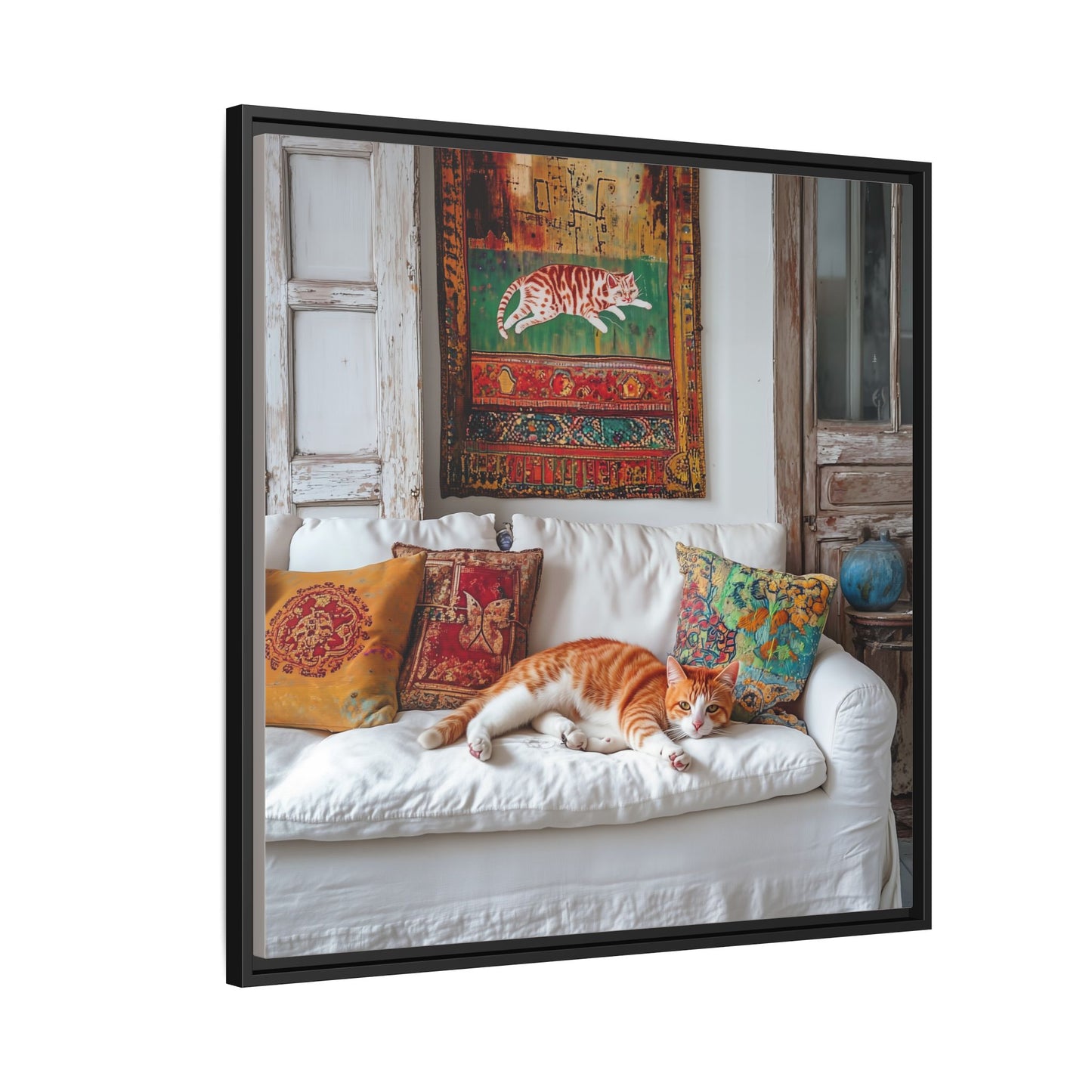 Orange Tabby "House Cat" Sleeping Ginger Cat Sofa Photo Framed Canvas