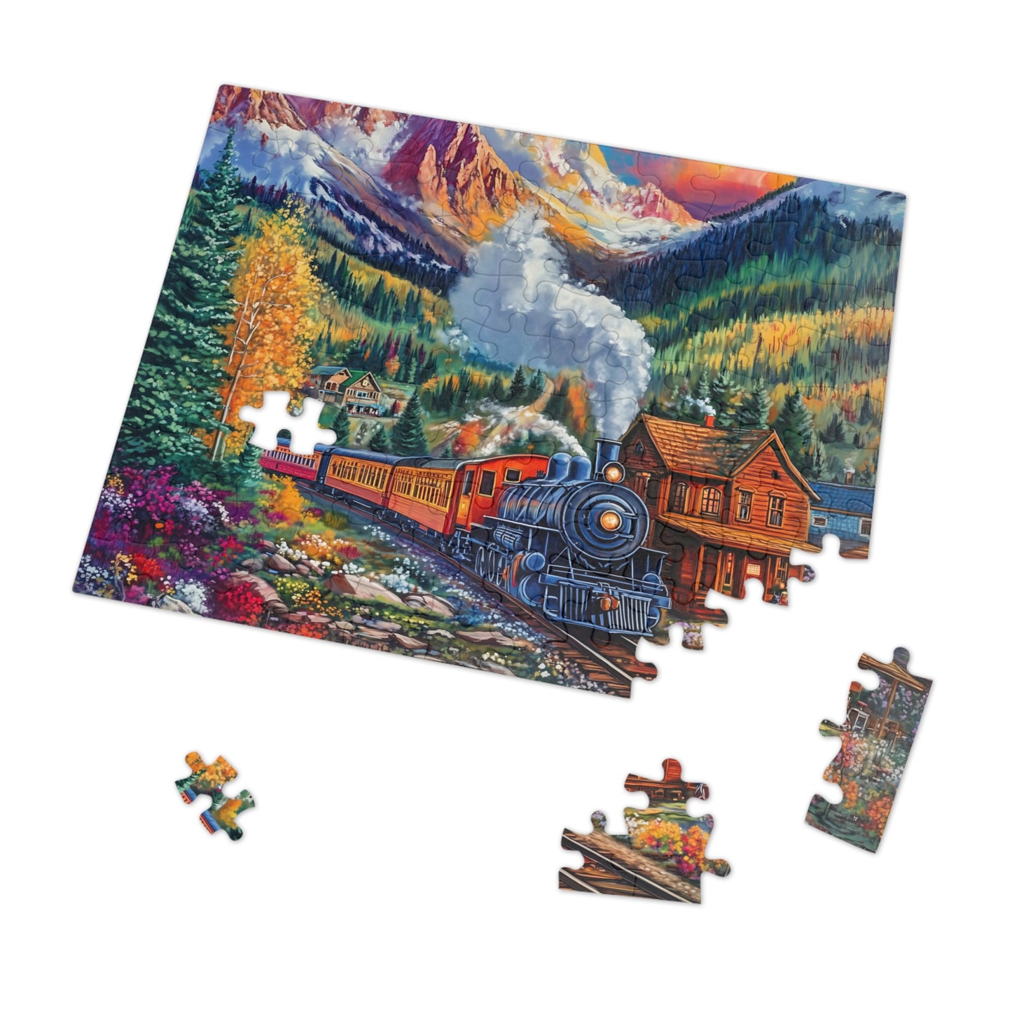 Scenic Mountain Steam Train Jigsaw Puzzle with Tin | 500pc Colorado Landscape Puzzle