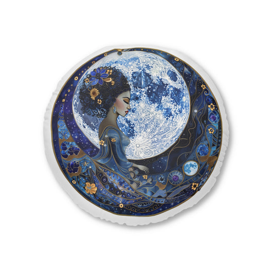 Blue Moon Goddess Tufted Floor Pillow, Round - Moon Goddess Decor, Bohemian Home Accent, Cozy Living Space, Gift for Her