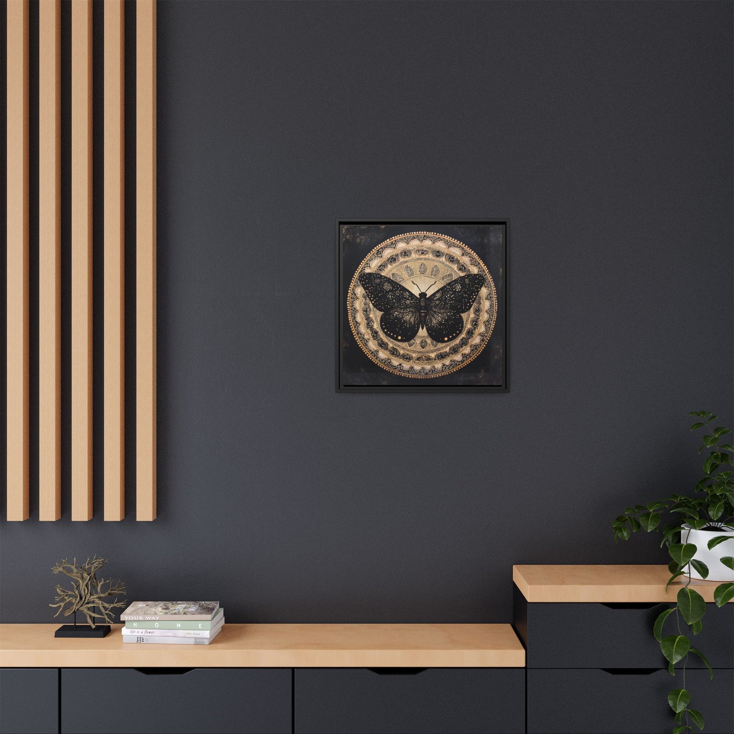 Black Moth Mandala Matte Canvas Framed | Wall Art