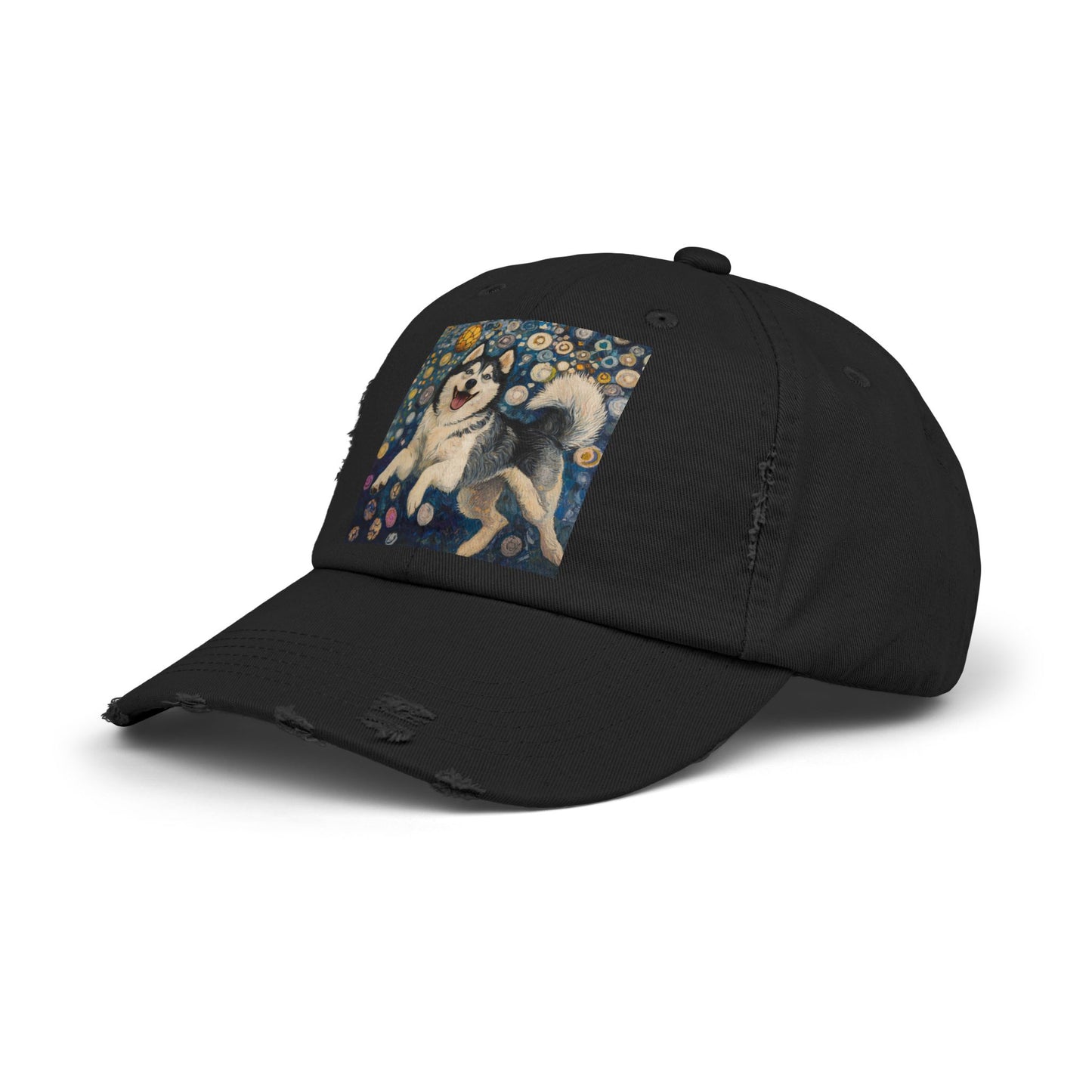 Husky Dog Cap, Distressed Adjustable Hat, Pet Lover Gift, Cute Casual Fashion, Unique Animal Apparel
