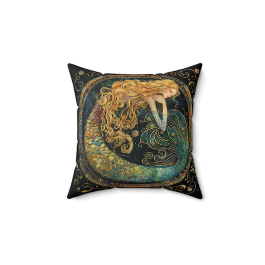 Mermaid Art Faux Suede Pillow | Elegant Home Decor, Bohemian Vibes, Gift for Mermaid Lovers, Ocean-Themed Living Room, Cozy Cushion