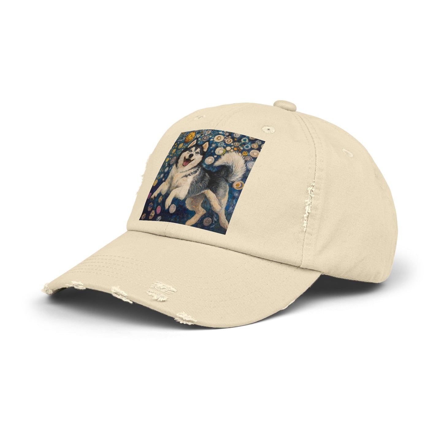 Husky Dog Cap, Distressed Adjustable Hat, Pet Lover Gift, Cute Casual Fashion, Unique Animal Apparel