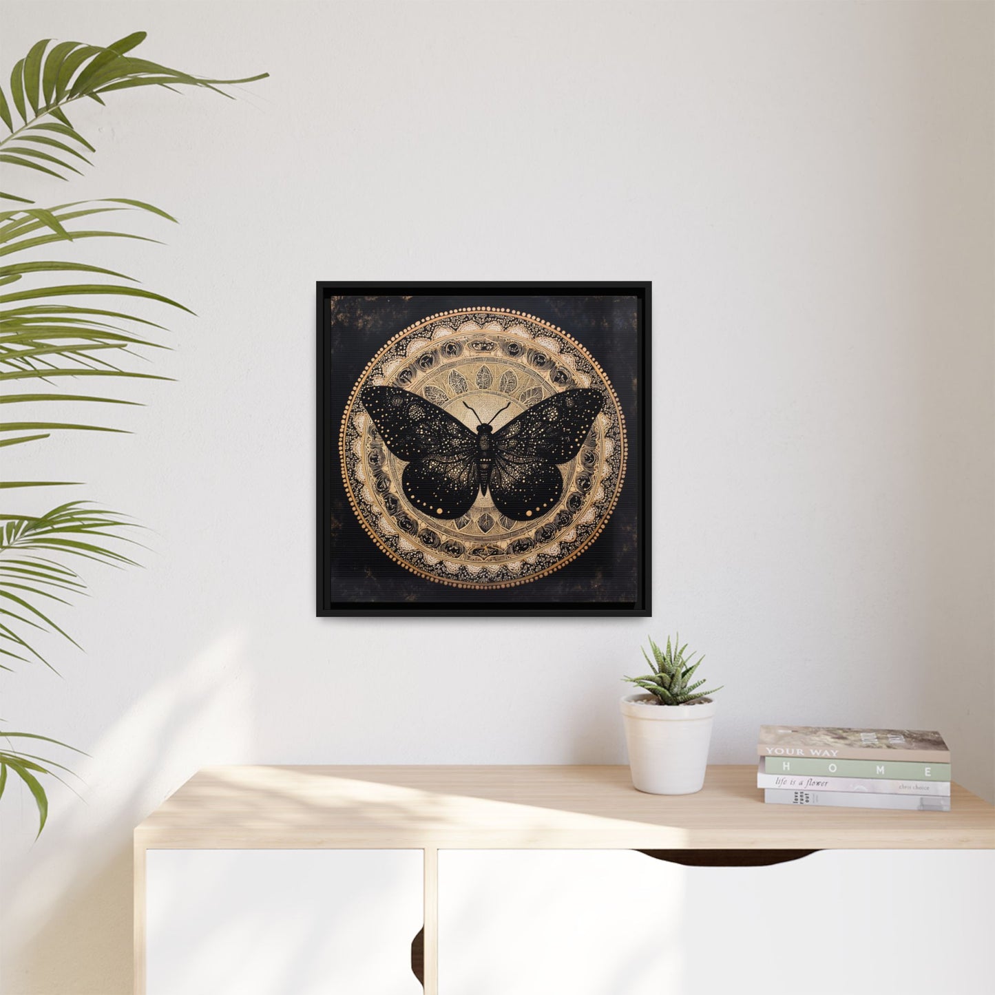 Black Moth Mandala Matte Canvas Framed | Wall Art
