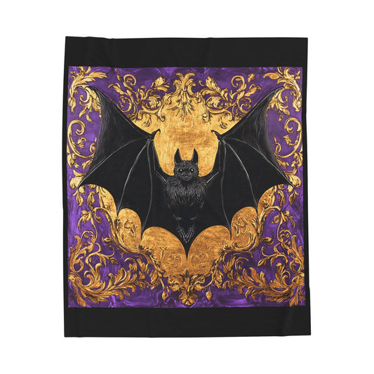 Bohemian Baroque Bat Velveteen Plush Blanket - Cozy Home Decor, Halloween Throw, Gothic Decor, Luxurious Gift