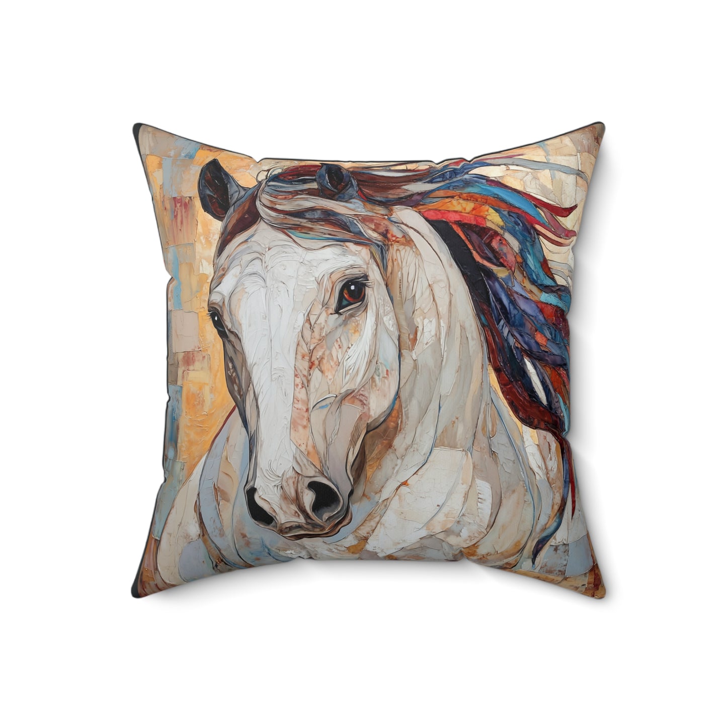 White Horse Painting Pillow Faux Suede Square Pillow