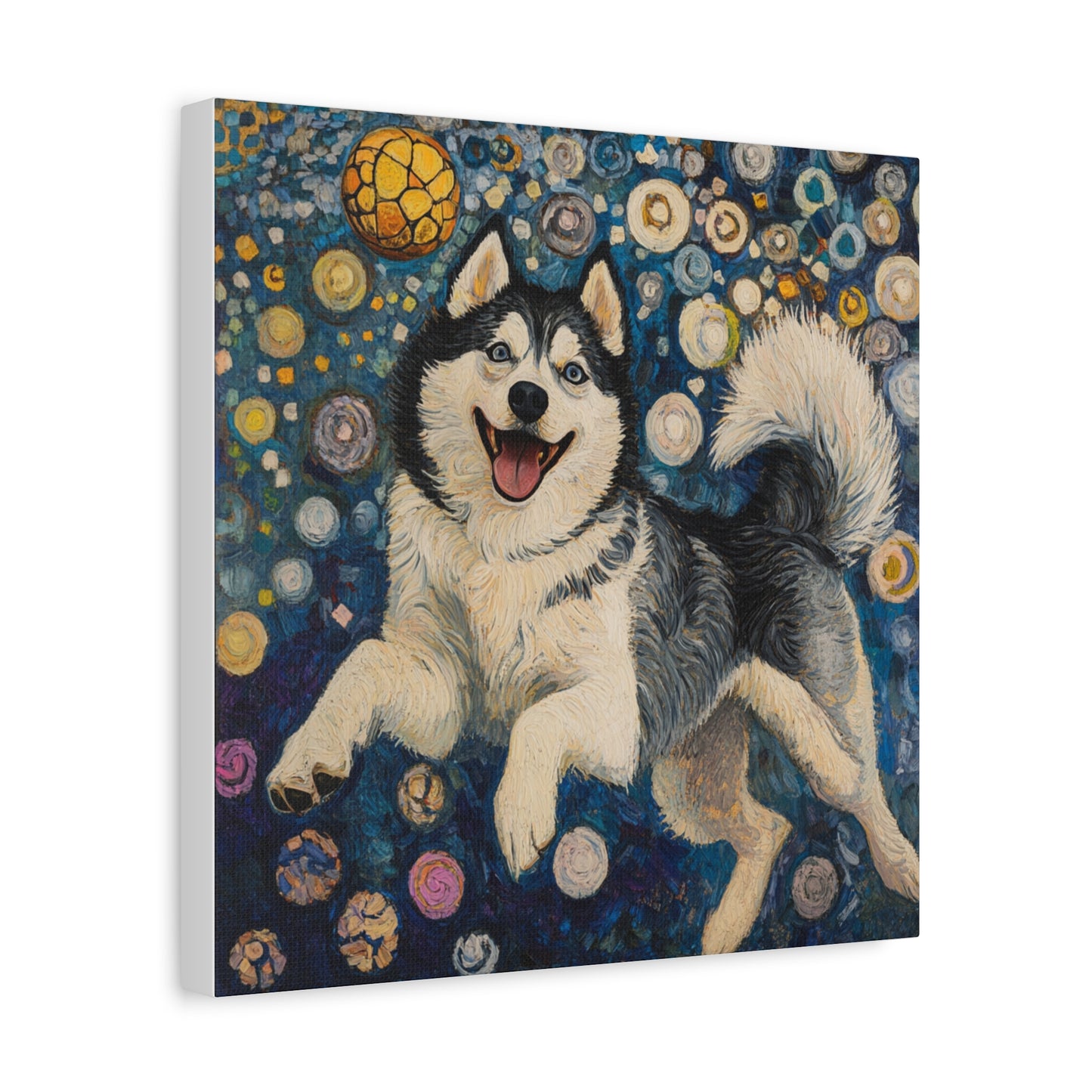 Joyful Husky Canvas Art, Pet Wall Decor, Dog Lovers Gift, Home Decoration, Animal Art, Husky Portrait