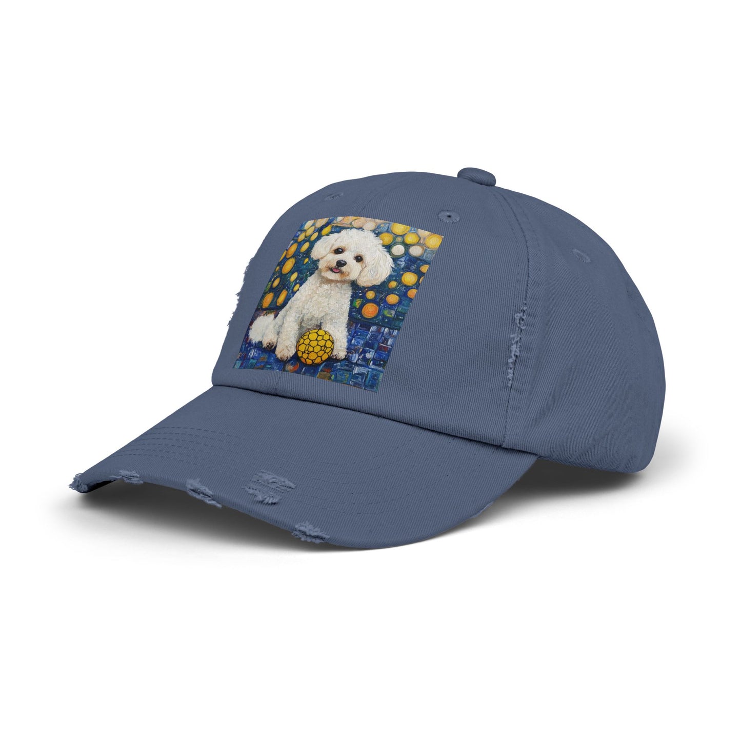 Bichon Frise Pickleball Unisex Distressed Cap with Adorable Dog Art | Pet Lover Gift, Casual Fashion, , Dog Mom Hat, Unique Dog Gift