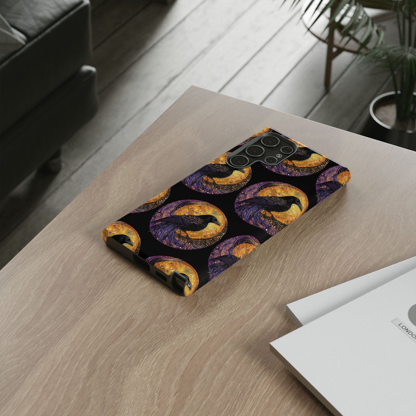 Raven Celestial Phone Case, Astrological Gift, Bird Lover Accessory, Tough Phone Cover, Gothic Aesthetic, Halloween Tech Decor
