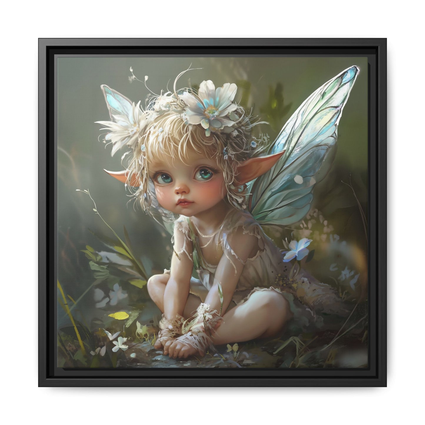 Baby Fairy Art Print, Framed Canvas, Whimsical Home Decor, Fairy Tale Gift, Magical Nursery Wall Art