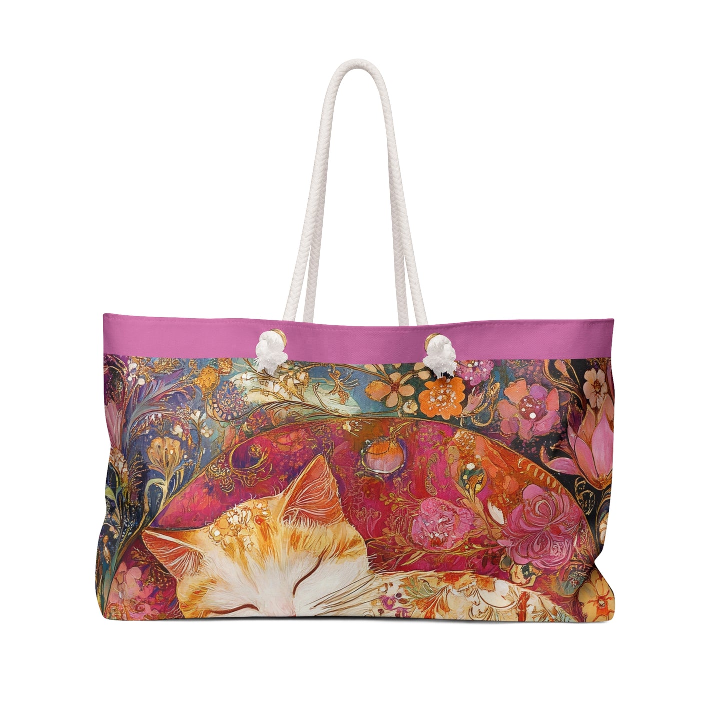 Sleeping Ginger Cat Weekender bag  Floral Boho Pet Travel Tote