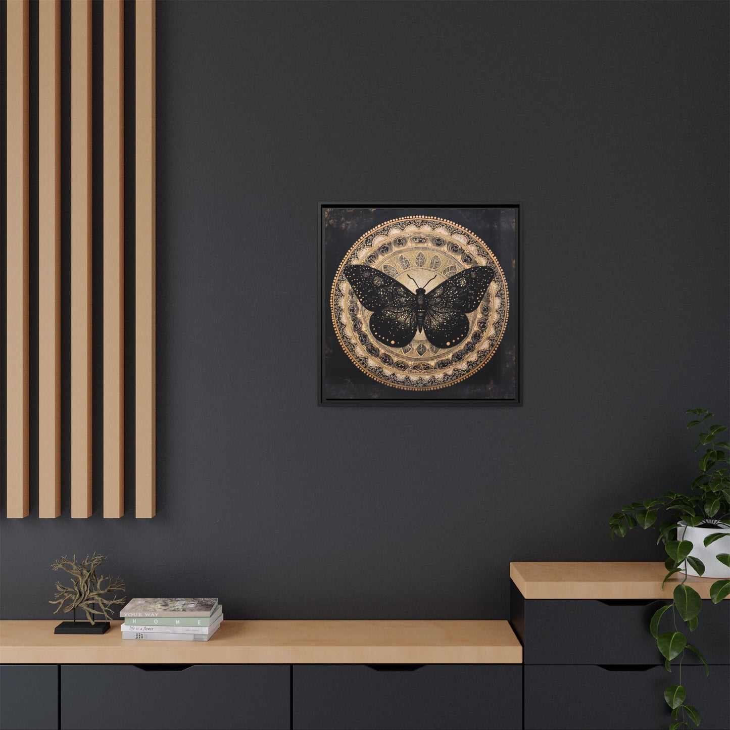 Black Moth Mandala Matte Canvas Framed | Wall Art
