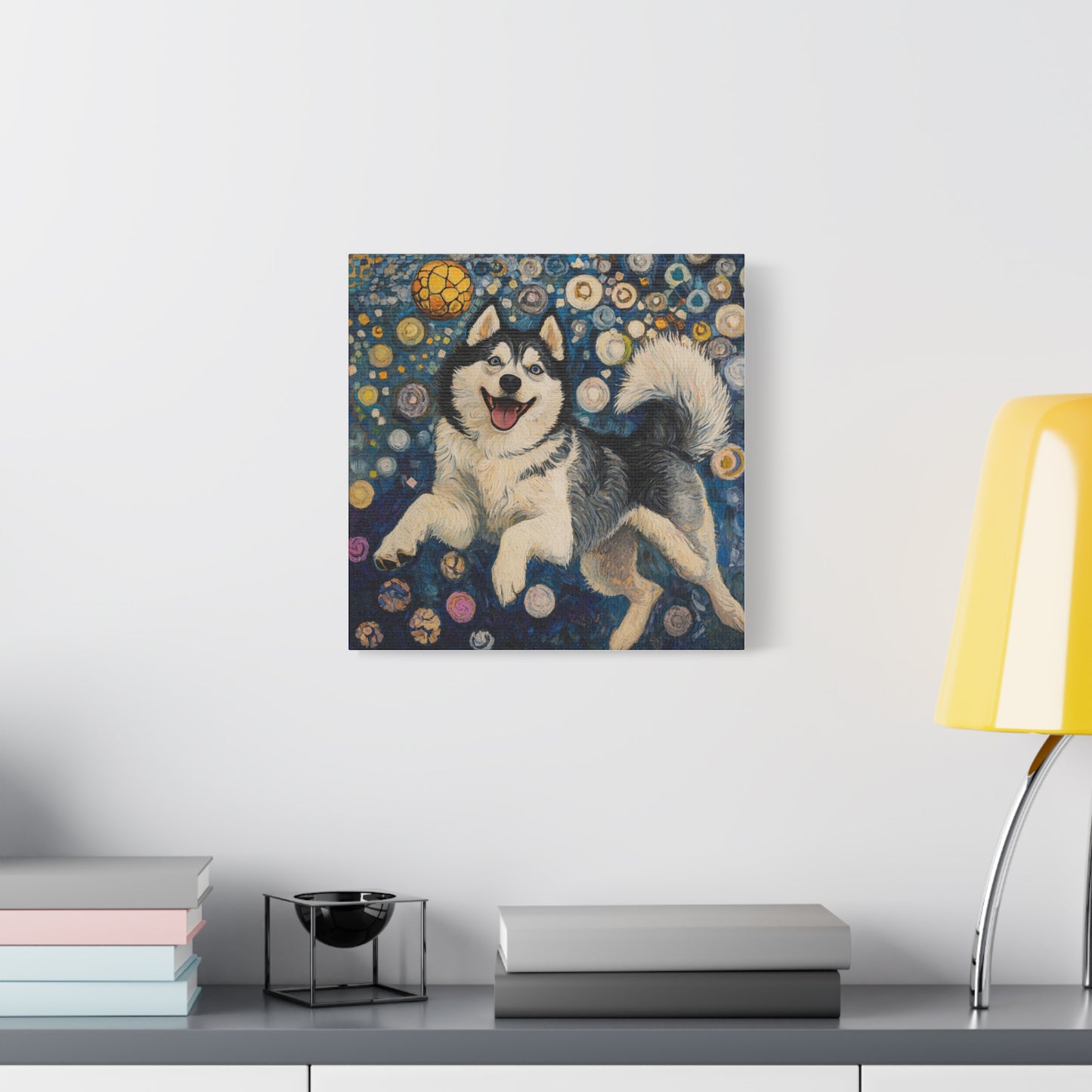 Joyful Husky Canvas Art, Pet Wall Decor, Dog Lovers Gift, Home Decoration, Animal Art, Husky Portrait