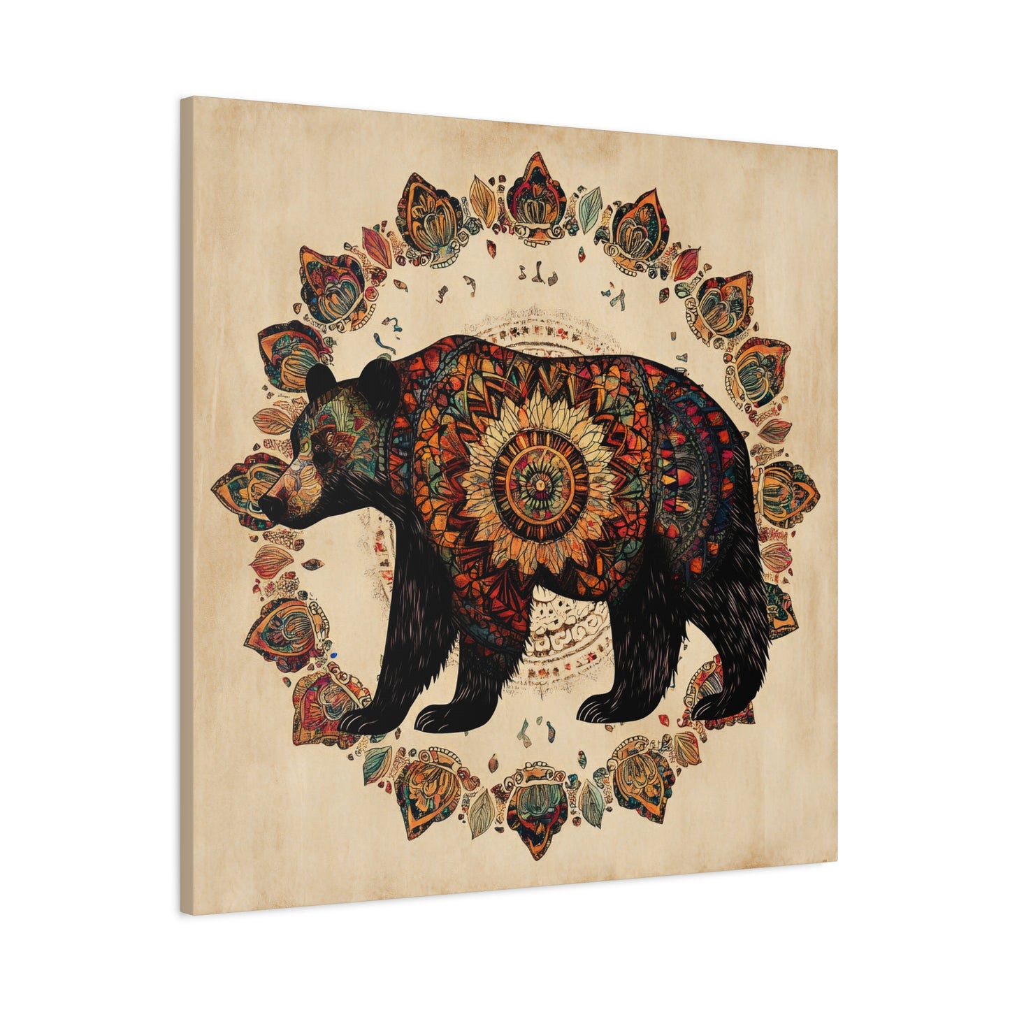 Bohemian Mandala Bear Matte Canvas Wall Art | Stretched Canvas