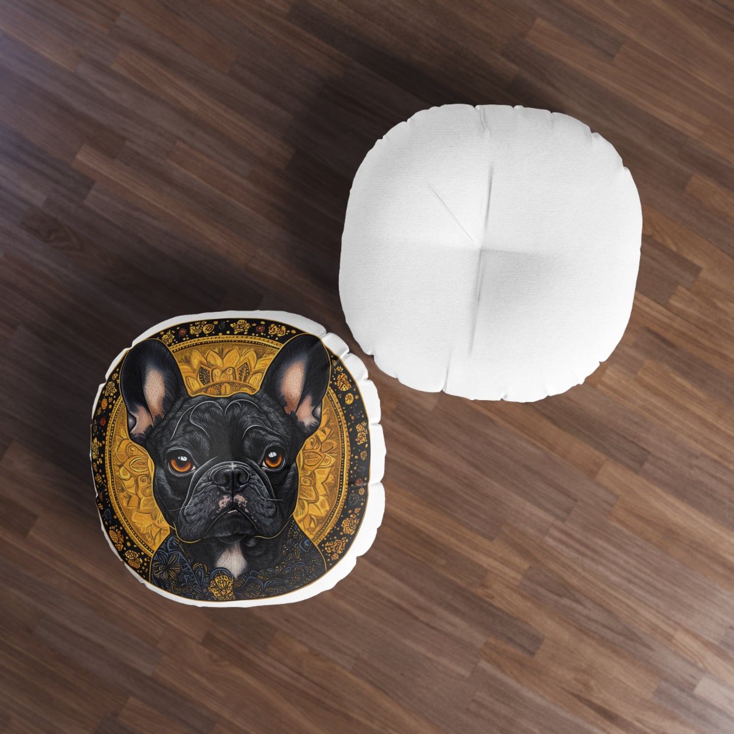 French Bulldog Tufted Floor Pillow, Round Pet Decor, Boho Home Accent, Dog Lover Gift, Cozy Living Room Style