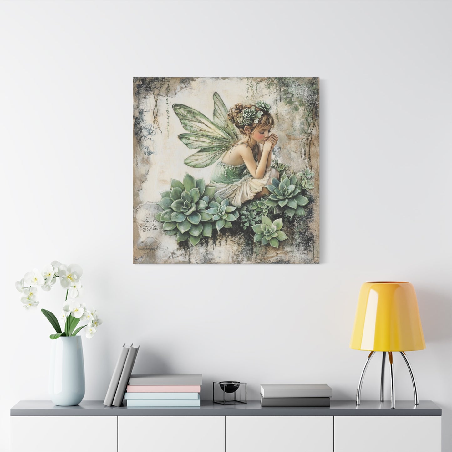 Green Fairy Canvas Art, Stretched Print, Whimsical Decor, Nature Lover Gift, Home Wall Art, Enchanted Forest Decor